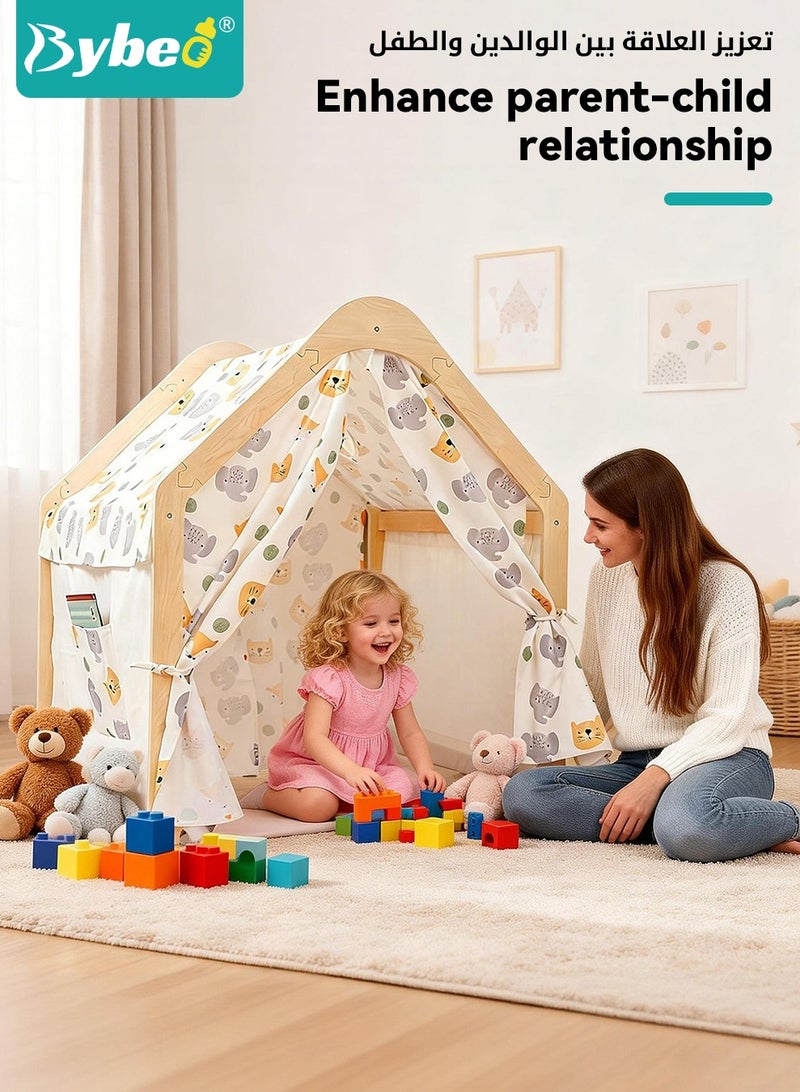 Bybeo Kids Play Tent, Wooden Children Tent House, Kids Playhouse with Side Storage Bags, Toddler Activity Center for Indoor & Outdoor for Girls Boys, Super Stable - Image 3